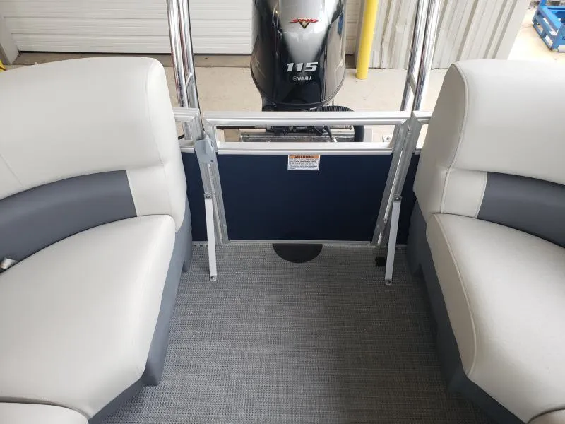 Slide: The Image of 2024 SunChaser Vista 22 LR pontoon boat interior with Yamaha 115 engine. - 15
