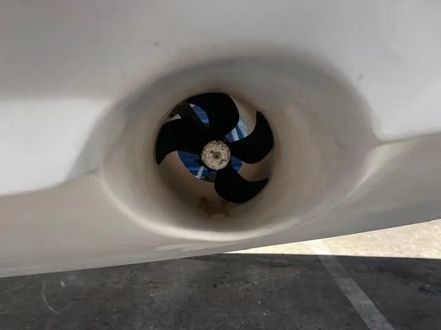 Slide: The Image of Bow thruster of a 2013 Edgewater 388CC boat, close-up view. - 34