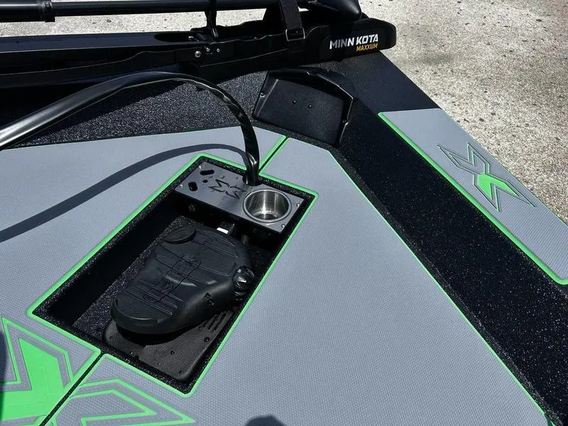 Slide: The Image of 2025 Xpress H20 Bass boat deck with Minn Kota trolling motor. - 10