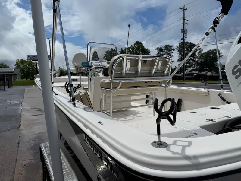 Slide: The Image of 2022 Carolina Skiff 21 LS boat on trailer, featuring sleek design and modern equipment. - 39