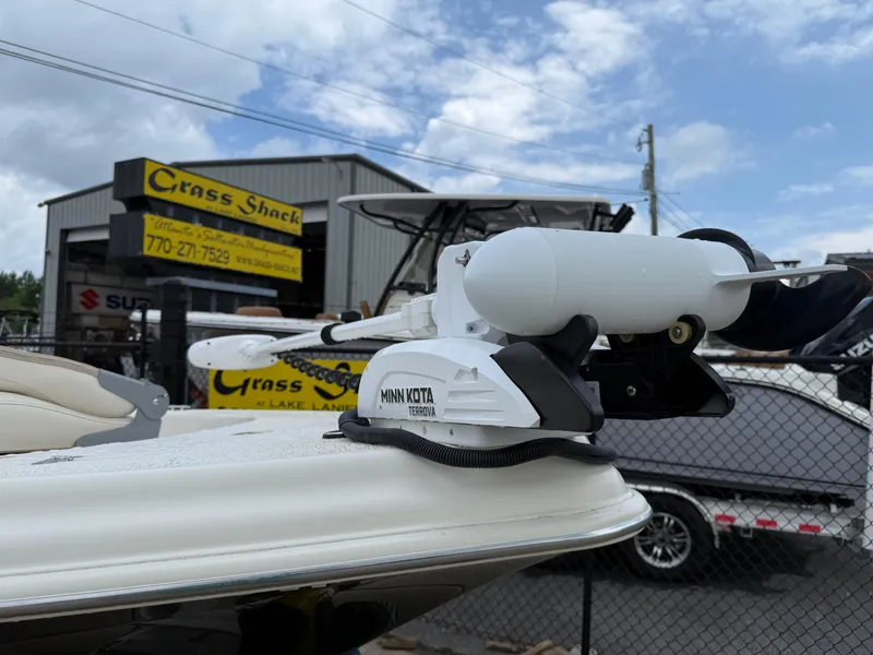 Slide: The Image of 2015 Carolina Skiff 19 Sea Skiff with Minn Kota Terrova motor at Crass Shack. - 11