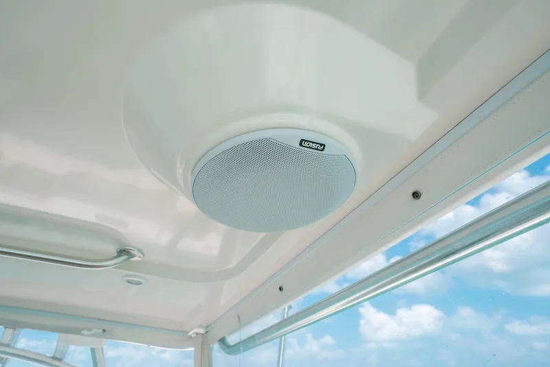 Slide: The Image of Ceiling speaker on 2007 Rampage 38 Express boat with blue sky background. - 27