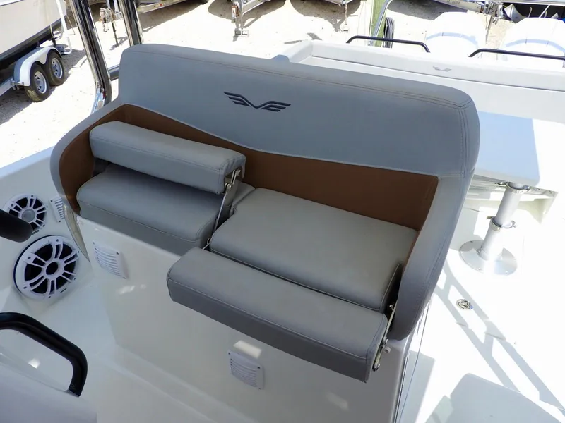 Slide: The Image of 2023 Beneteau Flyer 9 SUNdeck seating area with cushioned seats and modern design. - 24