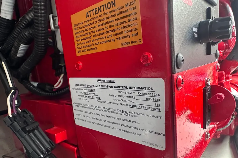 Slide: The Image of Engine control panel with warning labels on a 2023 Beneteau Flyer 9 SUNdeck. - 46