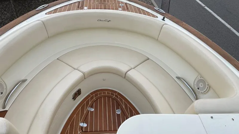 Slide: The Image of 2017 Chris-Craft Launch 28 boat with elegant cream seating and teak flooring. - 14