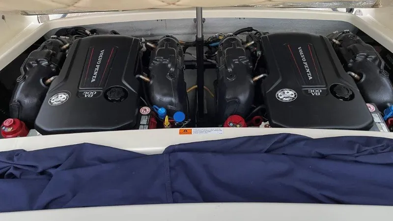 Slide: The Image of 2017 Chris-Craft Launch 28 engine compartment with dual V8 engines. - 18