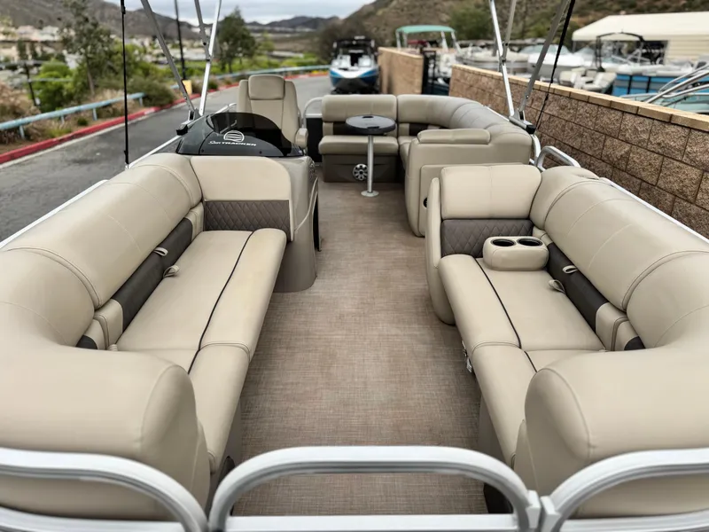 Slide: The Image of 2023 Sun Tracker Party Barge 20 DLX with spacious seating and modern design. - 7
