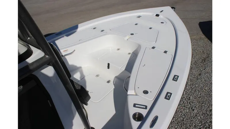 Slide: The Image of 2025 Sea Pro 230 Bay boat deck, featuring spacious storage compartments and sleek design. - 5