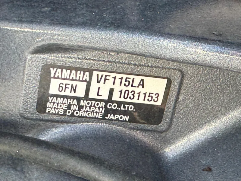 Slide: The Image of Yamaha VF115LA engine label on 2006 Key Largo 174 boat, made in Japan. - 7