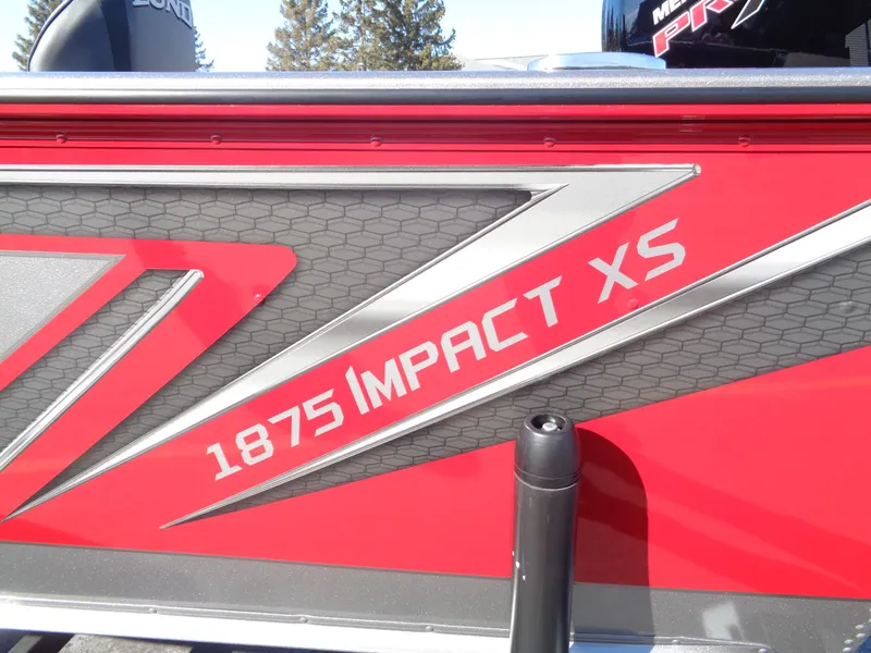 Slide: The Image of 2025 Lund 1875 Impact XS SS boat, red and silver design detail. - 3