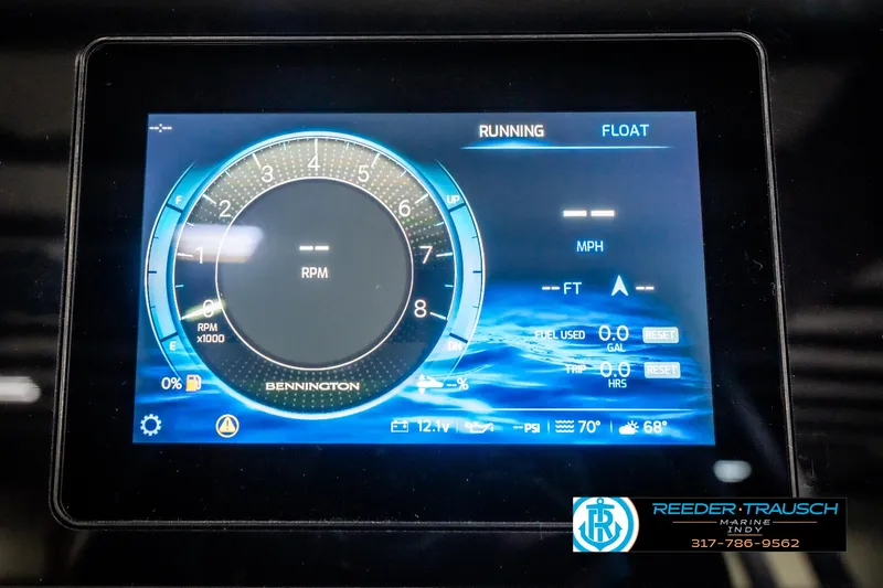 Slide: The Image of Digital dashboard display of 2025 Bennington 24 MSB boat, showing RPM and speed metrics. - 39