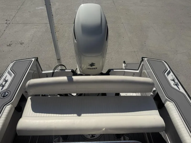 Slide: The Image of 1996 Boston Whaler 21 Outrage boat with Suzuki 300 engine, rear seating view. - 18