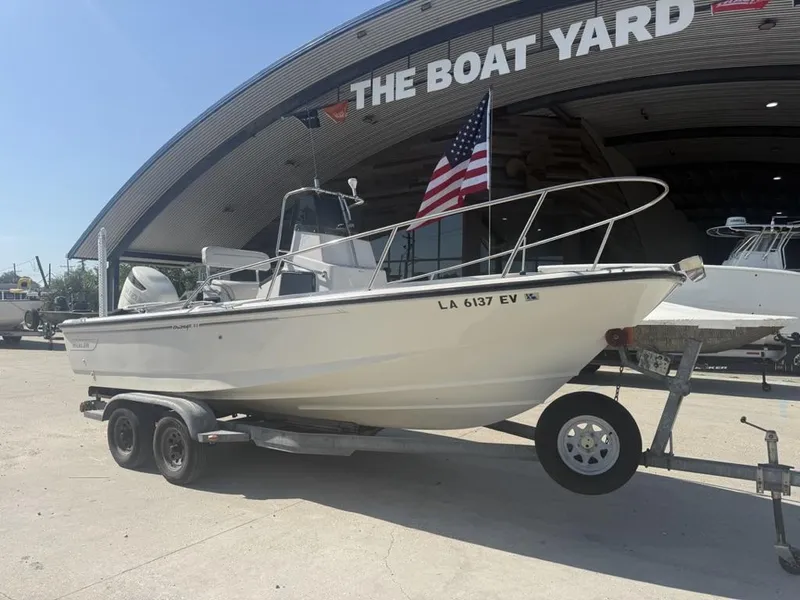 Slide: The Image of 1996 Boston Whaler 21 Outrage boat on trailer at The Boat Yard. - 6