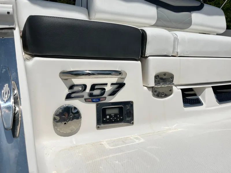 Slide: The Image of 2020 Chaparral 257 SSX boat interior detail with model emblem and seating. - 20