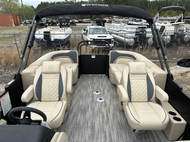 Slide: The Image of 2025 Godfrey SWEETWATER 2286 SB pontoon boat with luxurious seating and modern design. - 14