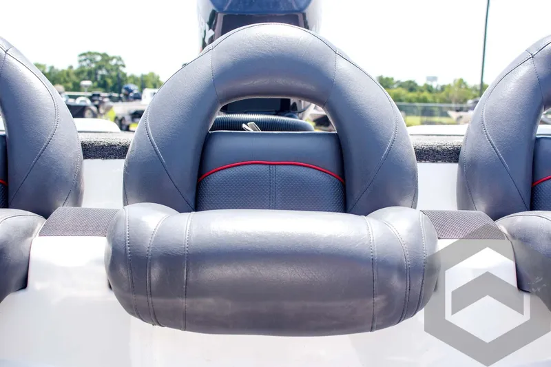 Slide: The Image of 2014 Nitro Z Series Z-7 boat seat with gray upholstery and red accent. - 25