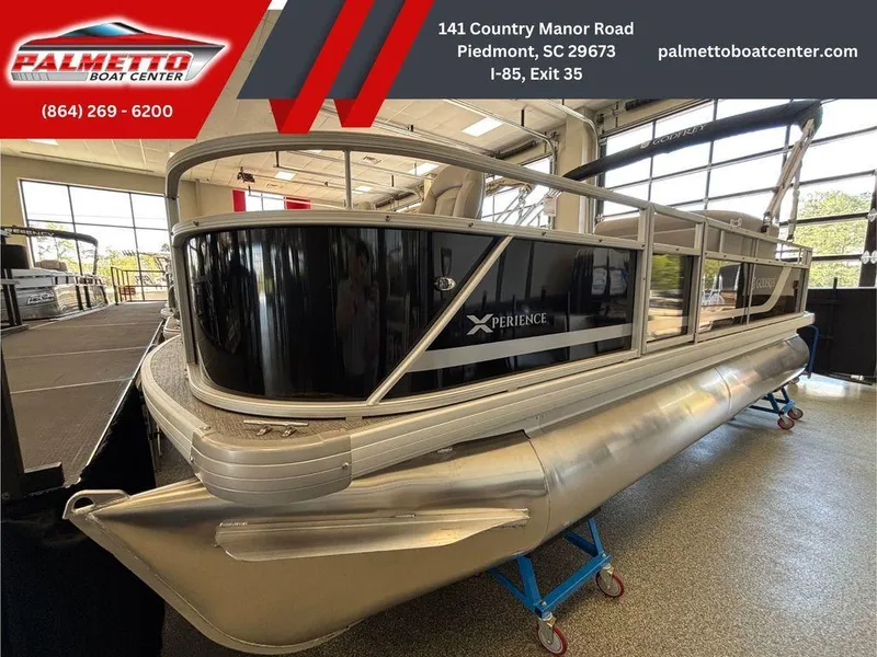 Slide: The Image of 2025 Godfrey Xperience 1886 FX pontoon boat at Palmetto Boat Center showroom. - 3