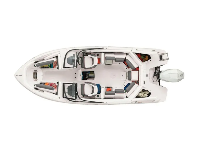 Slide: The Image of 2024 Tahoe 210 S boat interior layout, top view, showcasing seating and storage areas. - 22