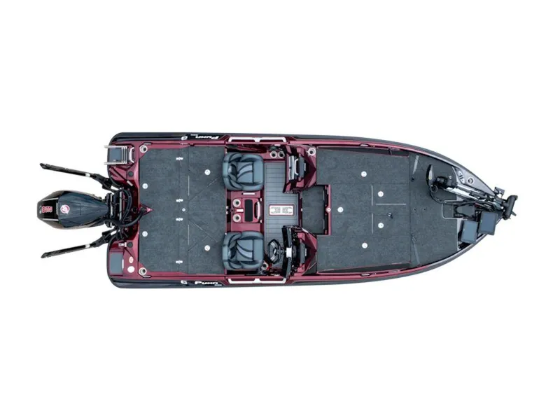 Slide: The Image of 2025 Bass Cat Puma STS boat, top view, showcasing spacious deck and seating arrangement. - 19