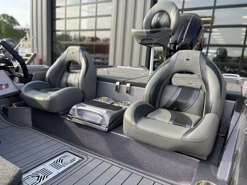 Slide: The Image of 2025 Bass Cat Puma STS boat interior with sleek, modern seating and stylish design. - 8