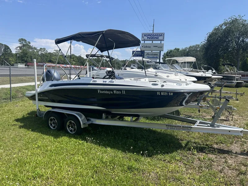 Slide: The Image of 2021 Hurricane SunDeck Sport 185 OB boat on trailer at Homosassa Marine dealership. - 1