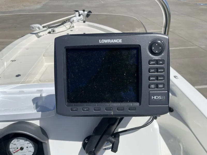 Slide: The Image of Lowrance HDS8 fishfinder on 2015 NauticStar 2200 Sport boat dashboard. - 7
