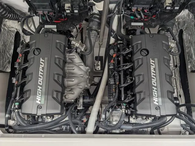 Slide: The Image of 2023 Yamaha Boats 222SD high output engines, showcasing dual powerful motors. - 12