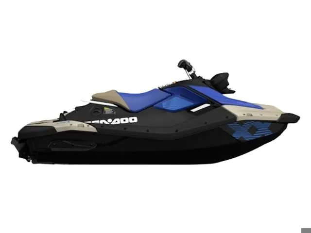 Slide: The Image of 2025 Sea-Doo Waverunner SparkTRIXX in blue and black, side view. - 1