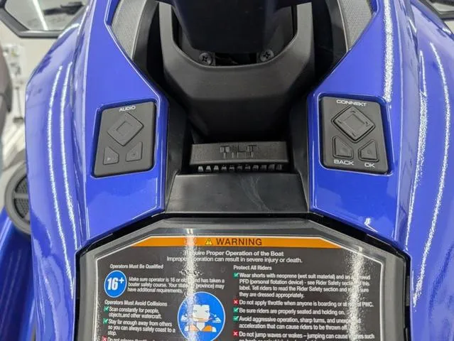 Slide: The Image of 2024 Yamaha WaveRunner GP SVHO dashboard with audio controls and warning label. - 5