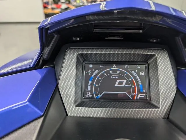 Slide: The Image of 2024 Yamaha WaveRunner GP SVHO dashboard with digital display and audio system. - 7