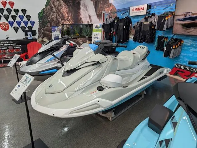 Slide: The Image of 2025 Yamaha WaveRunner VX Cruiser® HO with Audio on showroom display. - 2