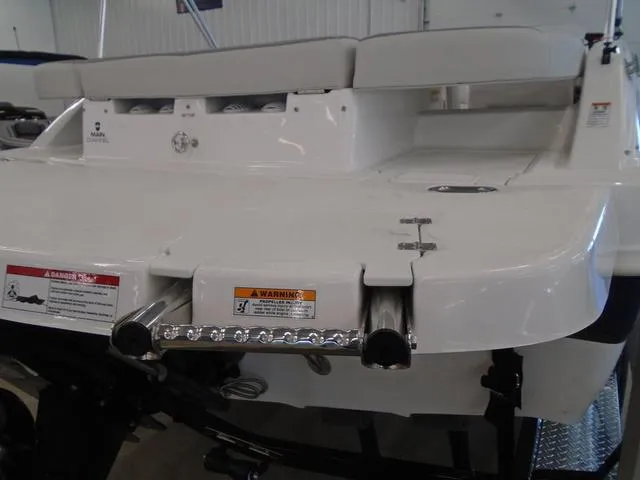 Slide: The Image of 2023 Hurricane SunDeck Sport 188 IO boat rear view with swim platform and ladder. - 4