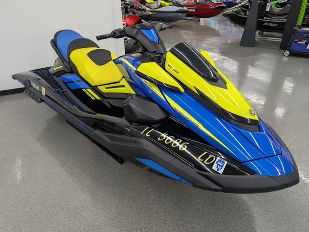 Slide: The Image of 2022 Yamaha WaveRunner FX Limited SVHO in vibrant blue and yellow design. - 3