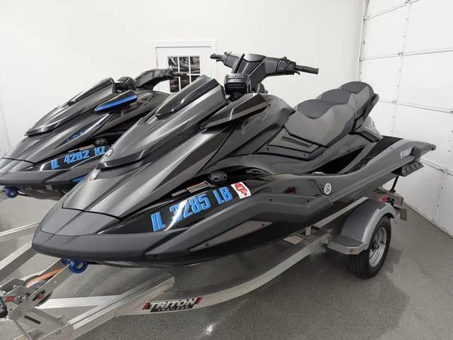 Slide: The Image of 2021 Yamaha WaveRunner FX Cruiser SVHO on trailer in garage setting. - 3