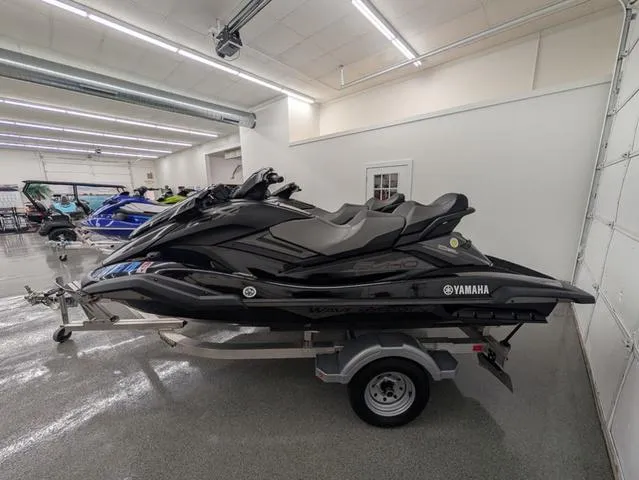 Slide: The Image of 2021 Yamaha WaveRunner FX Cruiser SVHO in showroom, black, on trailer. - 4