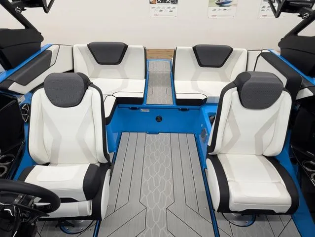 Slide: The Image of 2023 Yamaha Boats 222XD interior with modern seating and sleek design. - 12