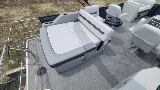 Slide: The Image of 2024 Godfrey Pontoons Sweetwater 2286 SFL interior with luxurious seating and modern design. - 10