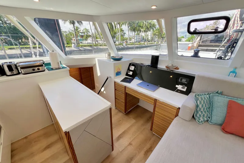 Slide: The Image of Modern interior of 2021 Balance 482 yacht with kitchen and lounge area. - 47
