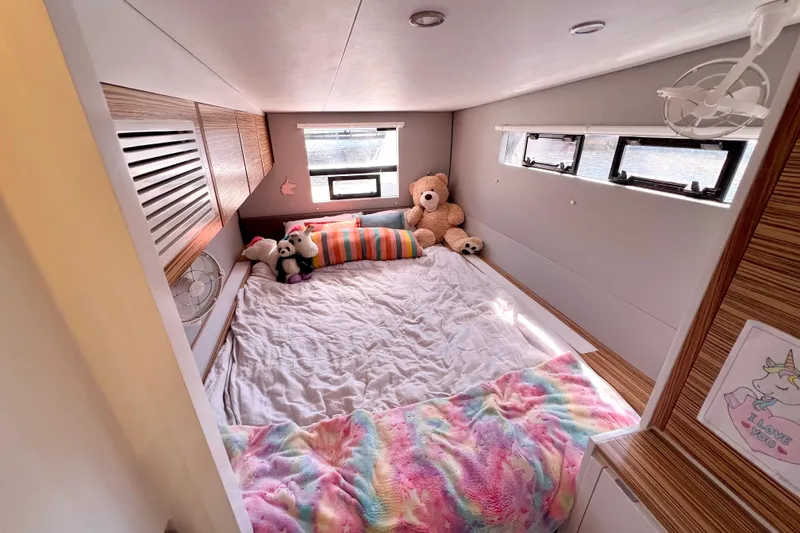 Slide: The Image of Interior of 2021 Balance 482 yacht, featuring modern design and wooden stairs. - 77