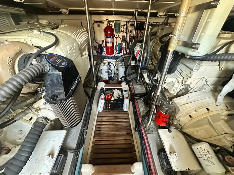 Slide: The Image of Engine room of 2004 Grand Banks 49 Eastbay HX with visible machinery and equipment. - 137