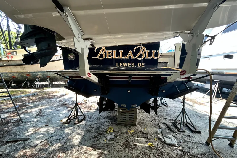 Slide: The Image of 2004 Grand Banks 49 Eastbay HX boat named "Bella Blu" in dry dock, Lewes, DE. - 25