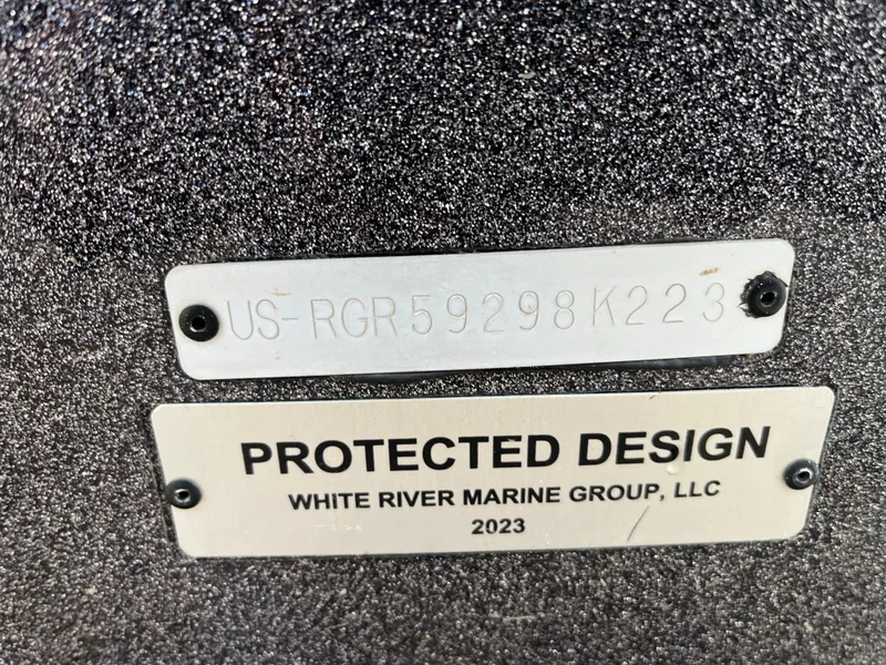 Slide: The Image of 2023 Ranger Z521R boat identification and protected design plates by White River Marine Group. - 16