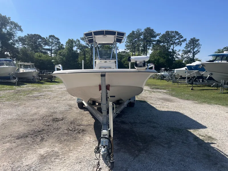 Slide: The Image of 2021 Carolina Skiff 25 LS boat on trailer in outdoor storage area. - 7