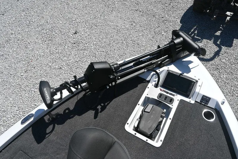 Slide: The Image of 2025 Vexus AVX 1980 boat deck with trolling motor and control panel. - 8