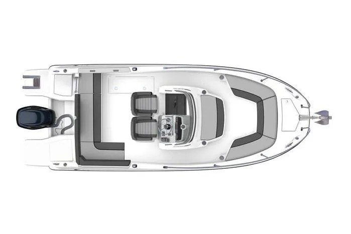 Slide: The Image of 2024 Jeanneau Leader 6.5 CC Series 3 boat, top view, showcasing seating and layout. - 19
