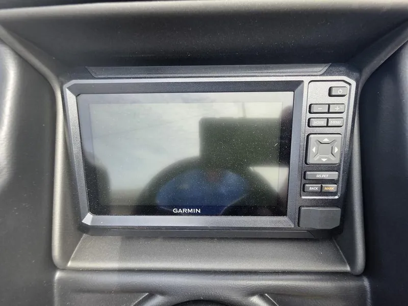 Slide: The Image of Garmin display on 2025 Veranda VR22RC Tri-Toon dashboard, featuring control buttons. - 28