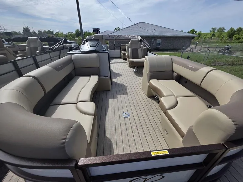 Slide: The Image of Luxurious 2025 Veranda VR22RC Tri-Toon boat with spacious seating and modern design. - 5