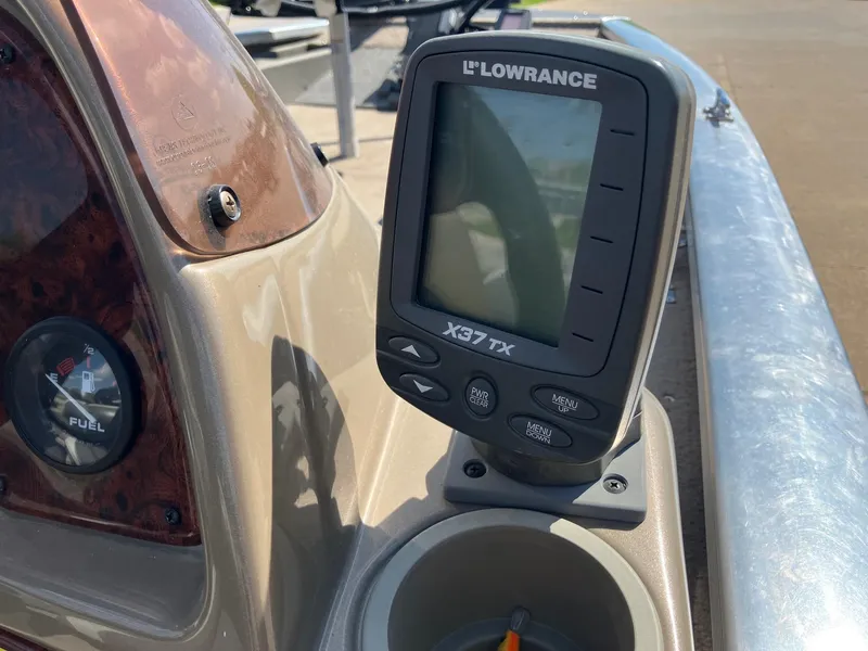 Slide: The Image of Lowrance X37 TX fish finder on 2007 Tracker Pro Crappie 175 boat dashboard. - 18