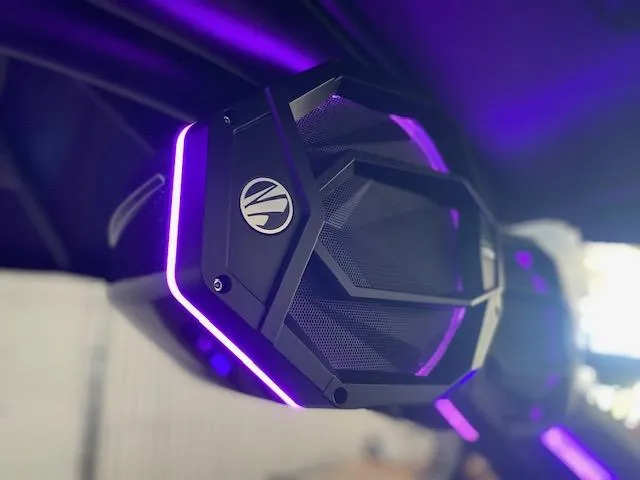 Slide: The Image of Speaker with purple LED lights on 2025 Tigé Ultré 25ZX boat. - 7
