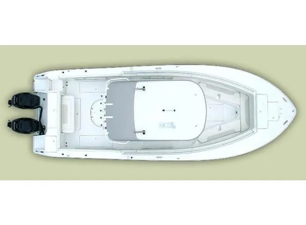 Slide: The Image of Top view of 2010 Triton 301 CC boat with dual outboard motors. - 75